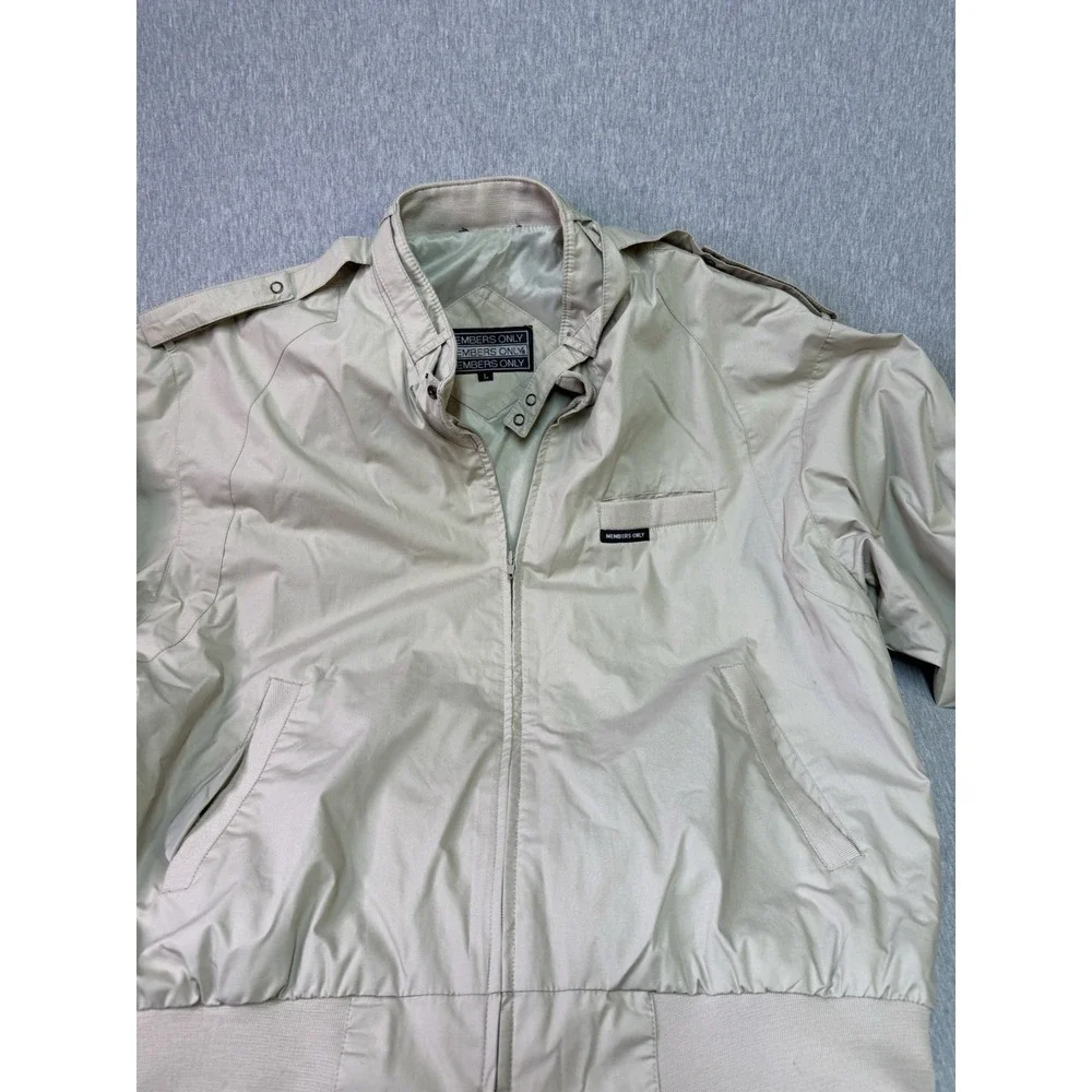 Members Only Men's Jacket Large Beige Full Zip Lightweight Bomber Windbreaker L